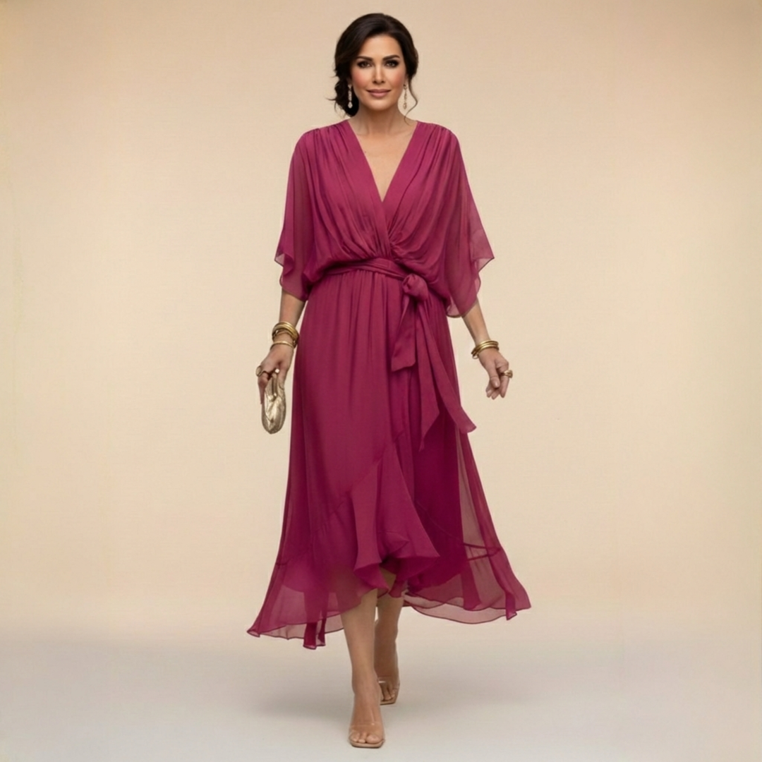 Monica | Chiffon-Kleid mit V-Ausschnitt