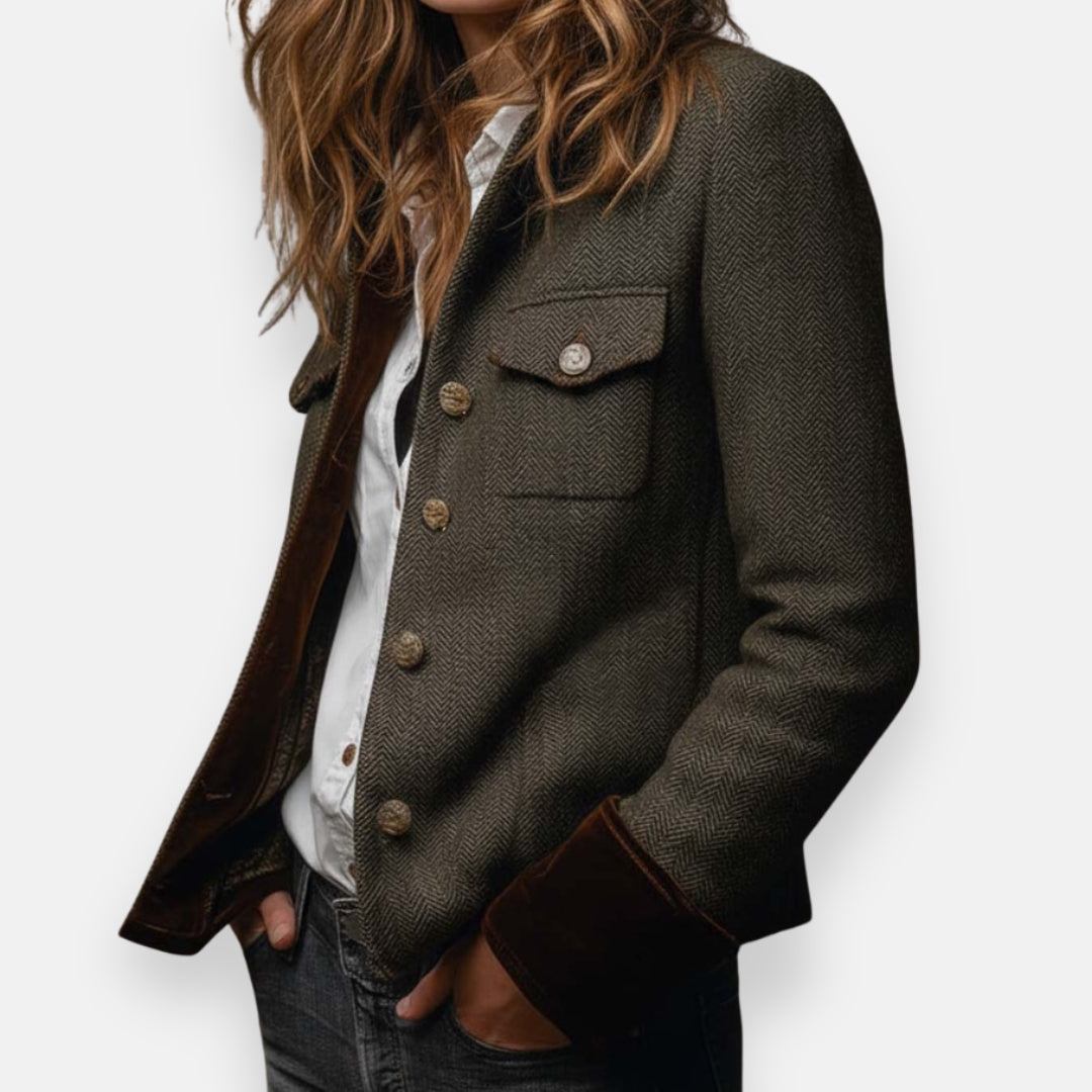 Elisabeth I Elegante Tweedjacke mit luxuriösen Samtdetails