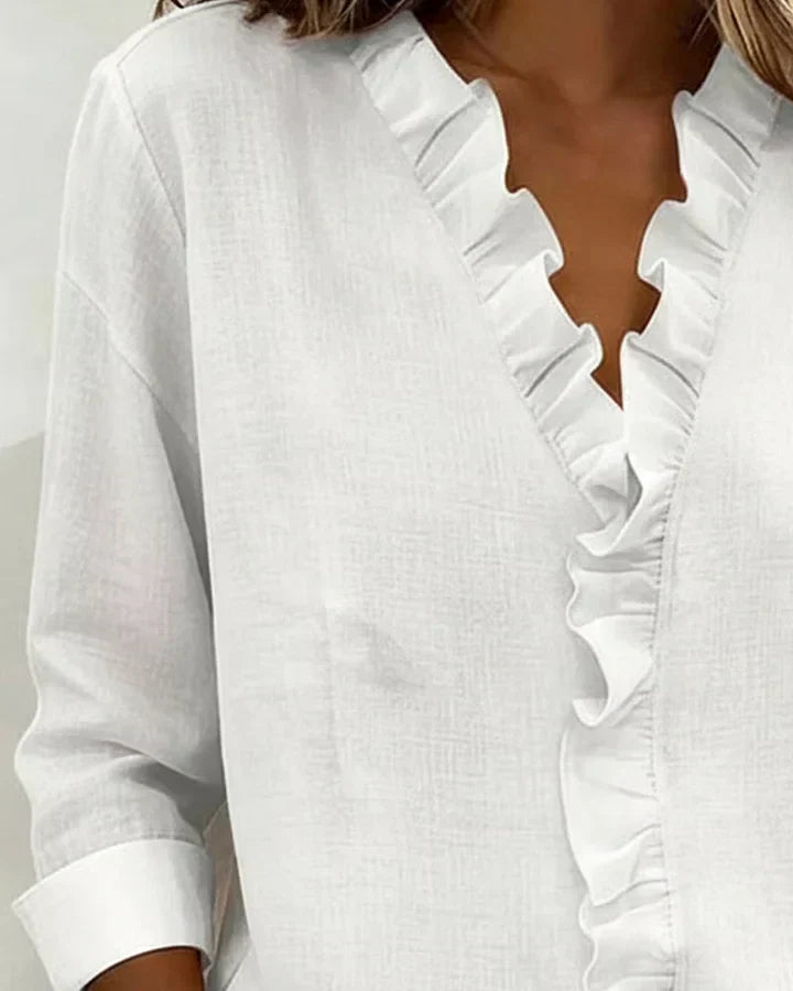 Jeanne | Premium Rüschen-Shirt mit V-Ausschnitt
