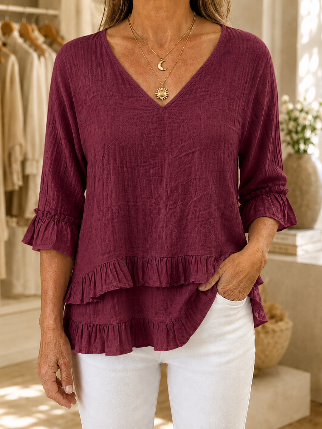 Regine | Bluse mit V-Ausschnitt