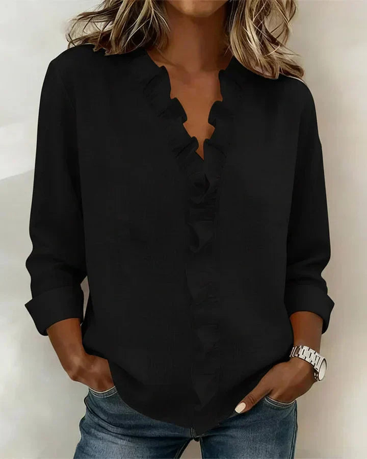 Jeanne | Premium Rüschen-Shirt mit V-Ausschnitt