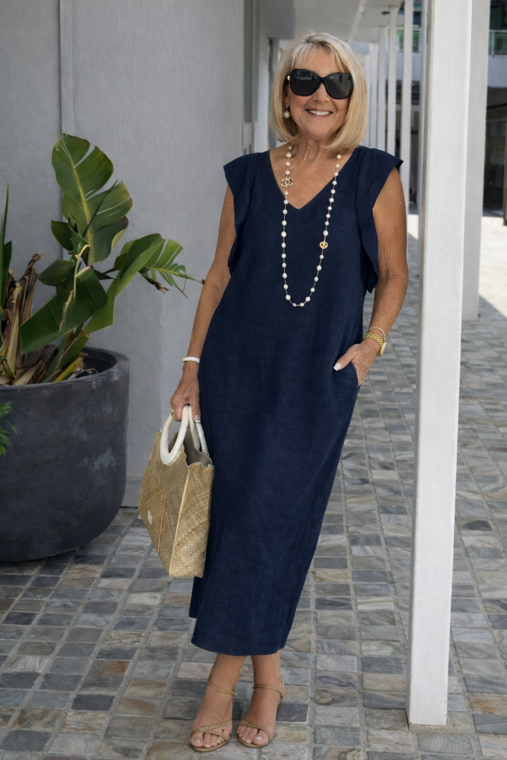 Helga | Luftiges Leinenkleid mit V-Ausschnitt