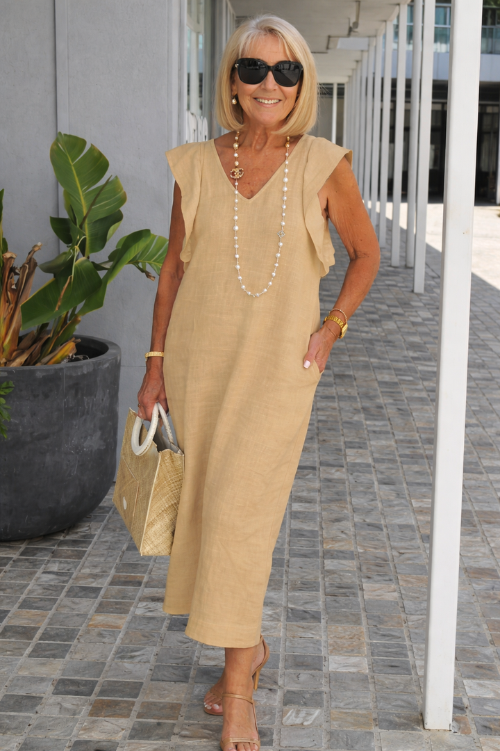 Helga | Luftiges Leinenkleid mit V-Ausschnitt
