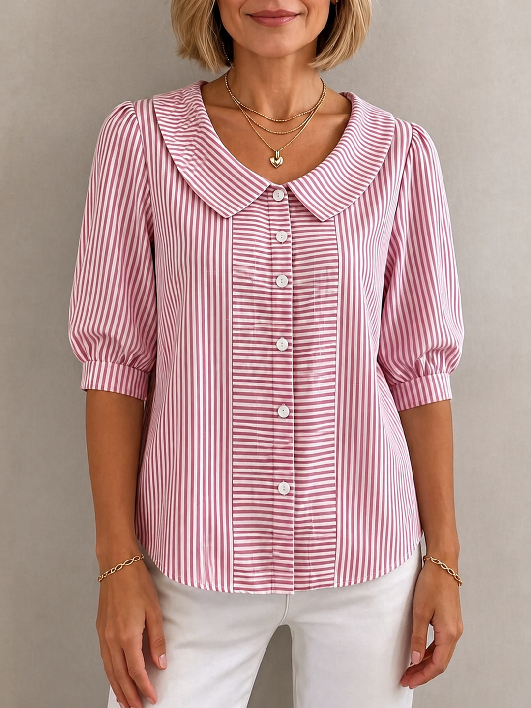 Elsa | Elegante gestreifte Bluse mit Knopfleiste