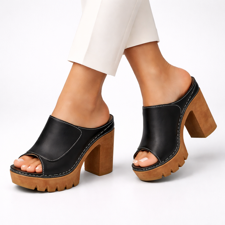 Renate™ | Elegante Plateau-Pantoletten mit Blockabsatz