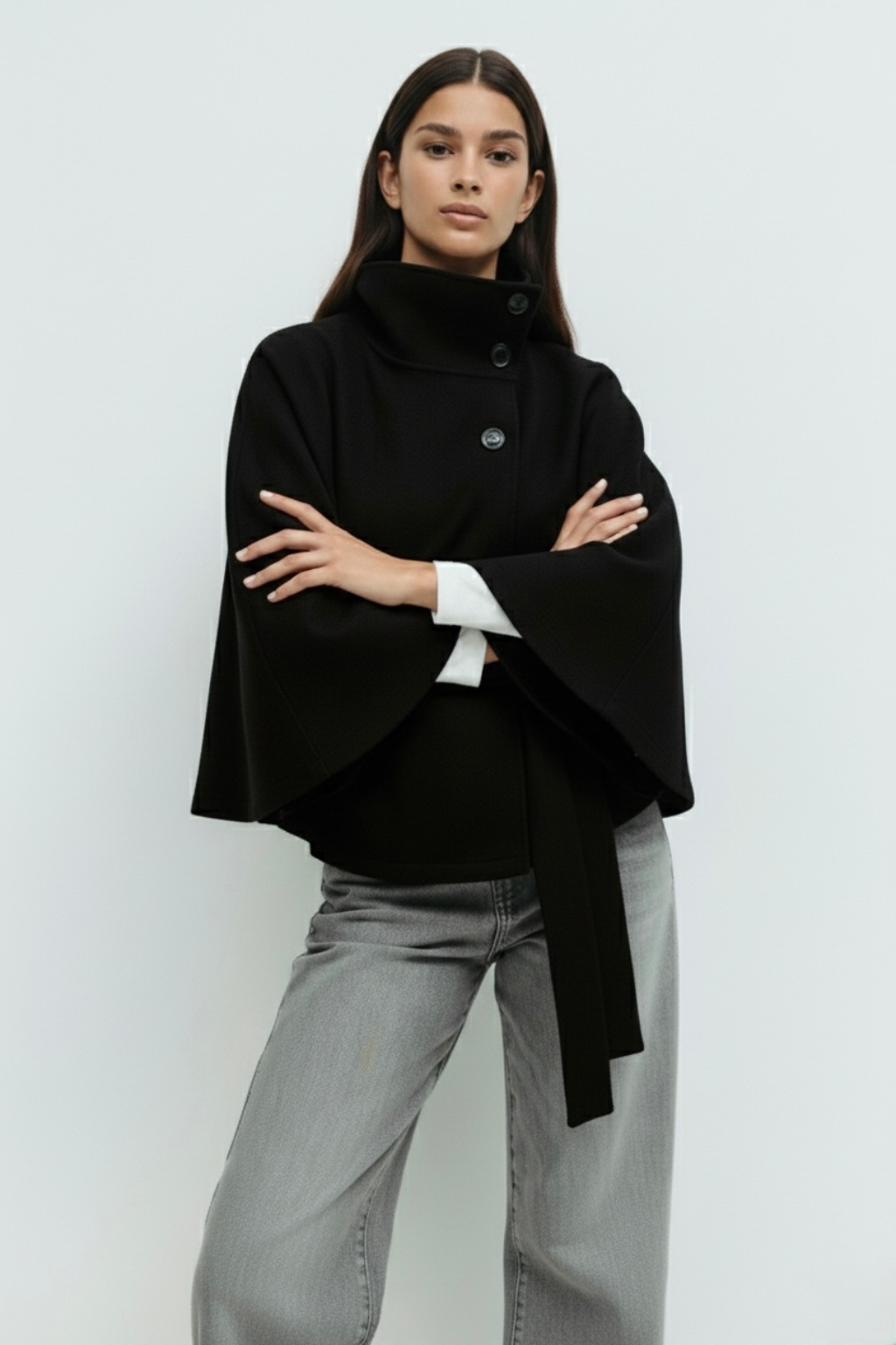 Marie | Cape-Jacke mit hohem Kragen und Gürtel