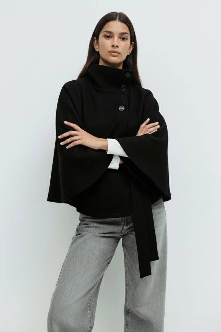 Marie | Cape-Jacke mit hohem Kragen und Gürtel