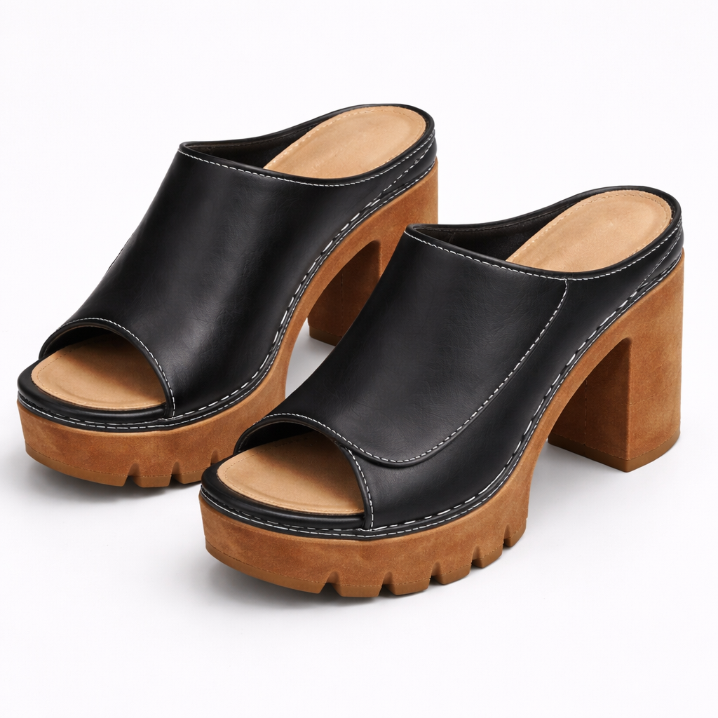Renate™ | Elegante Plateau-Pantoletten mit Blockabsatz