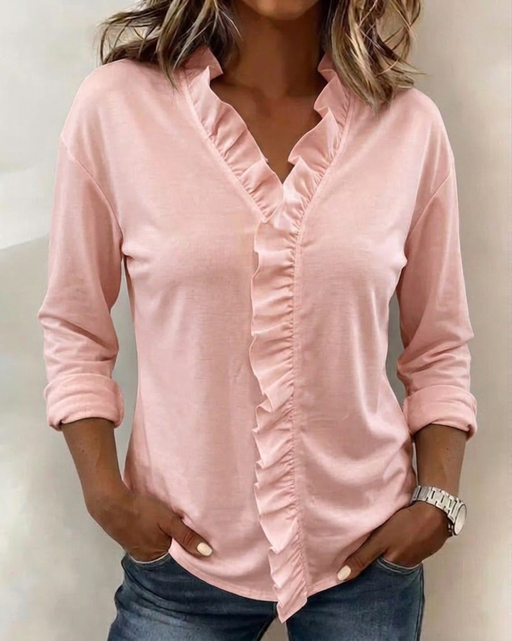 Jeanne | Premium Rüschen-Shirt mit V-Ausschnitt