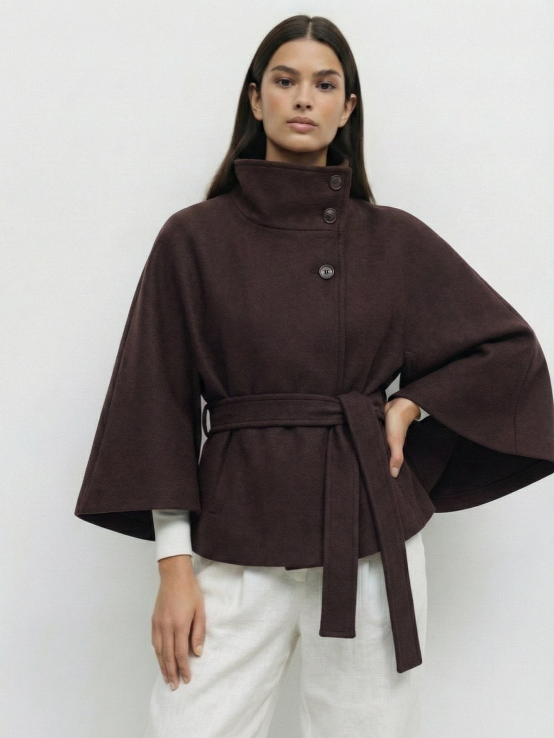 Marie | Cape-Jacke mit hohem Kragen und Gürtel