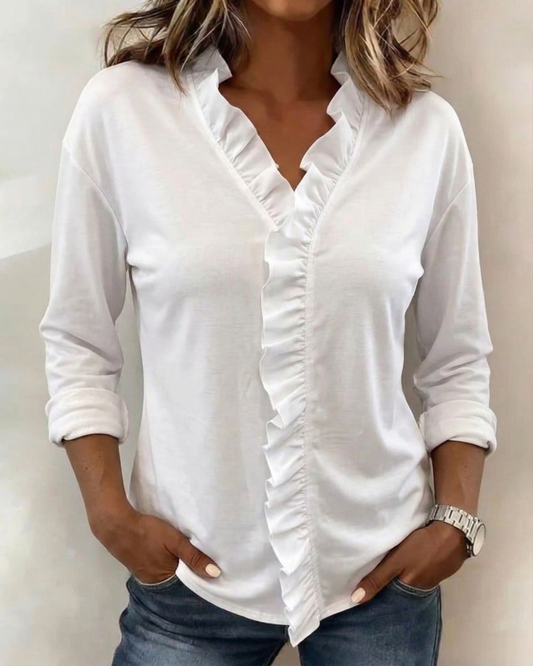 Jeanne | Premium Rüschen-Shirt mit V-Ausschnitt