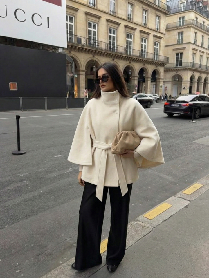 Marie | Cape-Jacke mit hohem Kragen und Gürtel