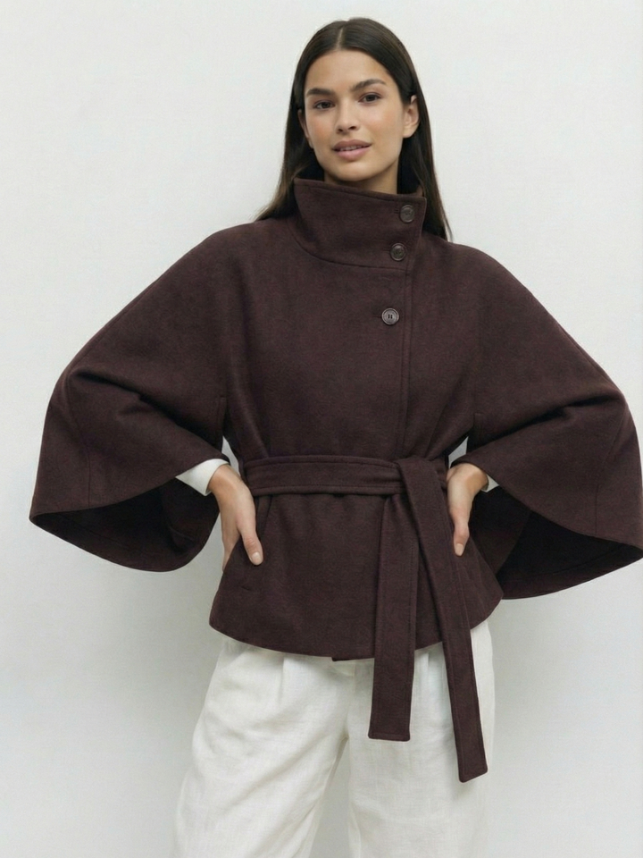 Marie | Cape-Jacke mit hohem Kragen und Gürtel