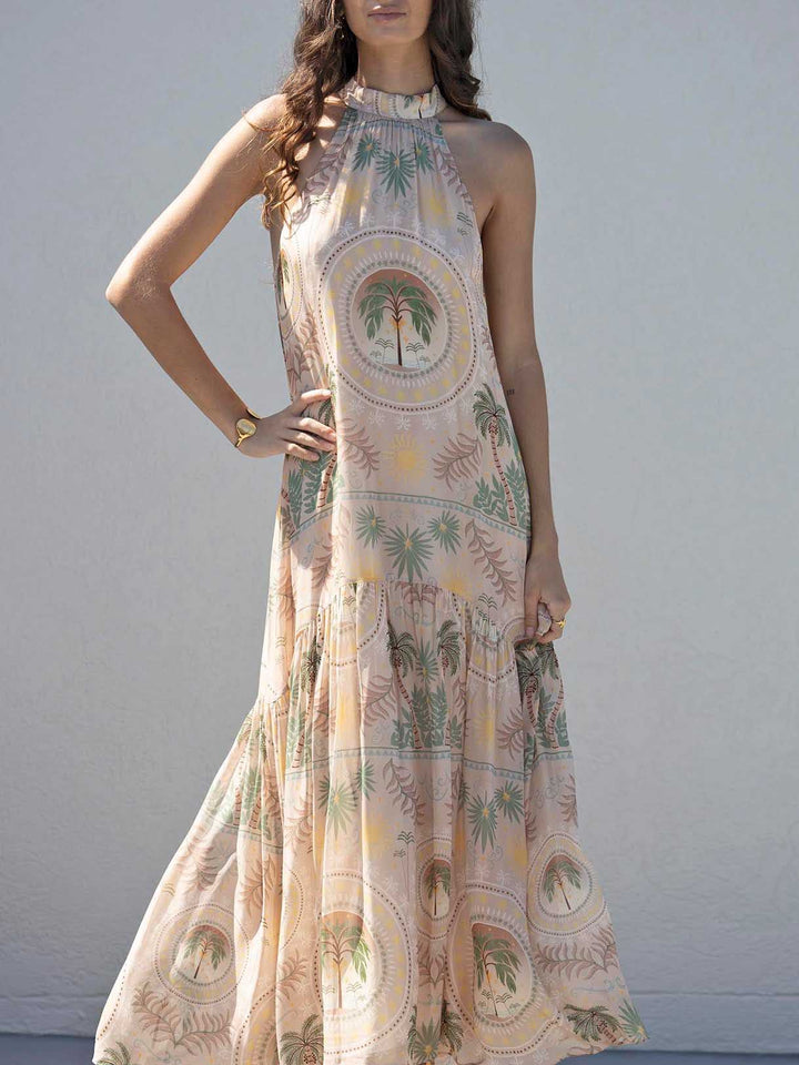 Gabriella™ | Satiniertes Maxikleid mit Palmenmuster