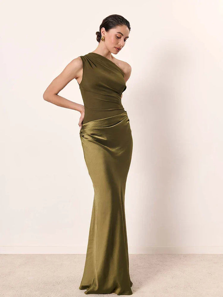 Isabel™ | Asymmetrisches Satin-Maxikleid