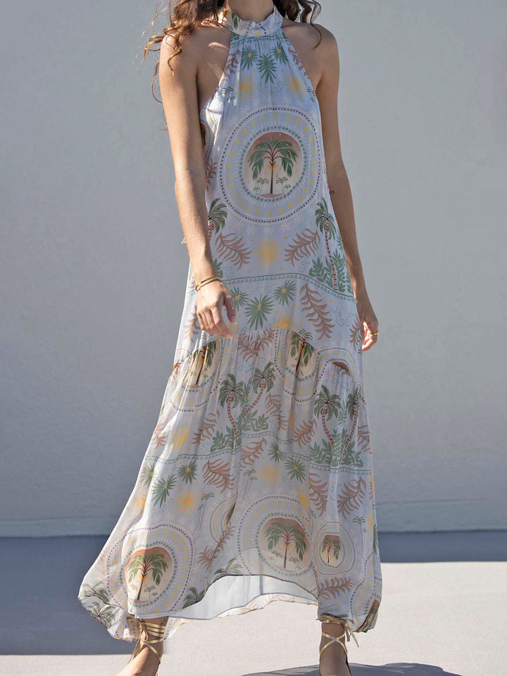 Gabriella™ | Satiniertes Maxikleid mit Palmenmuster