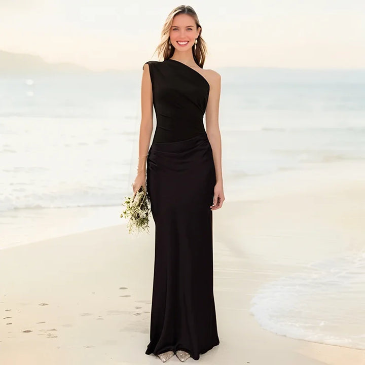Isabel™ | Asymmetrisches Satin-Maxikleid