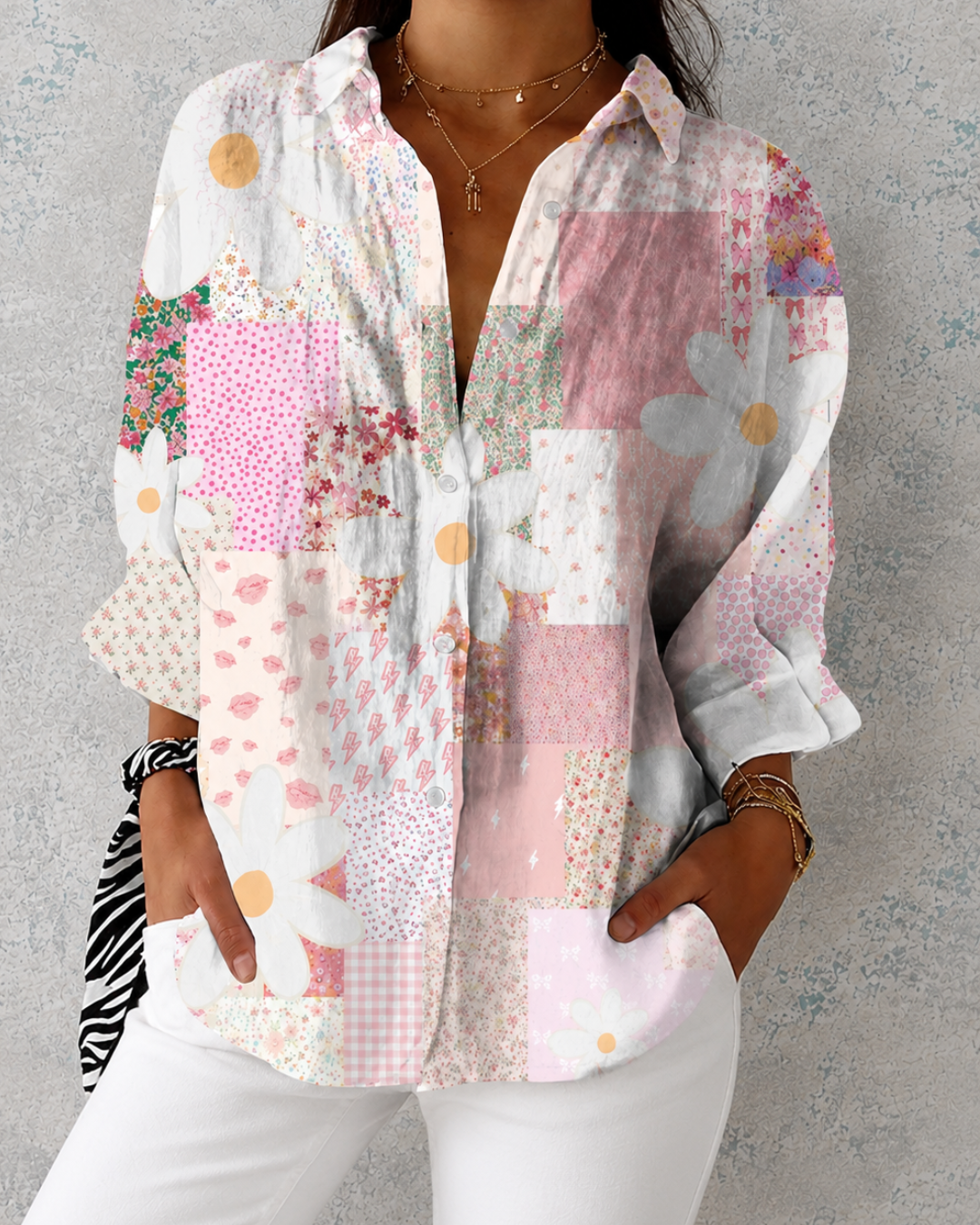 Elara™ | Pastellbluse mit Patchwork-Muster