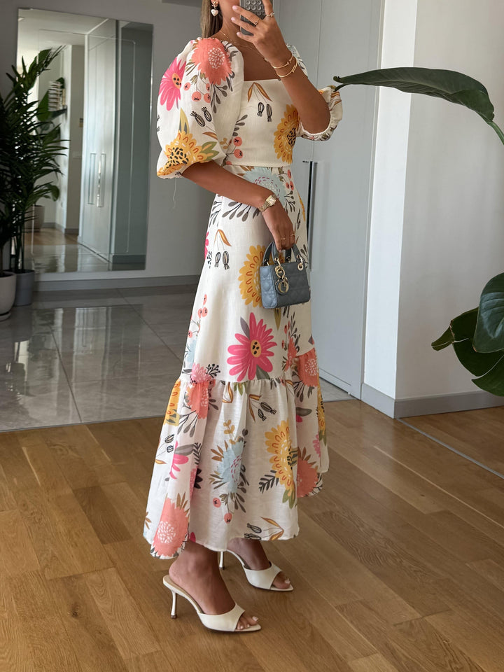 Sheri™ | Midikleid mit Blumenmuster und eckigem Ausschnitt
