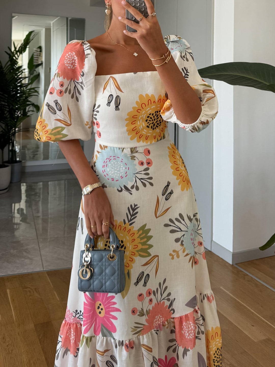 Sheri™ | Midikleid mit Blumenmuster und eckigem Ausschnitt