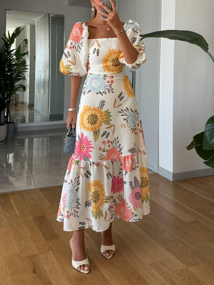 Sheri™ | Midikleid mit Blumenmuster und eckigem Ausschnitt