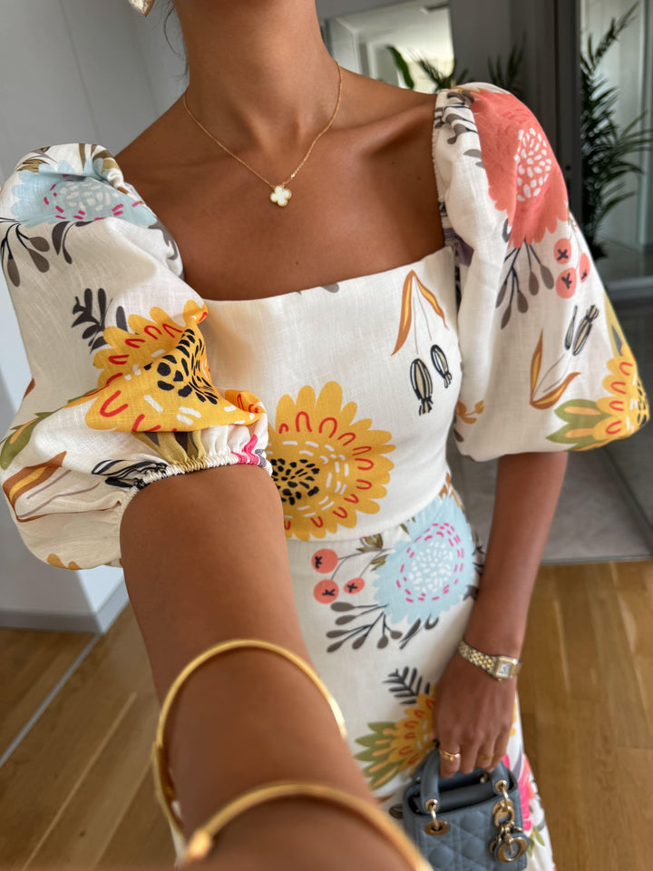 Sheri™ | Midikleid mit Blumenmuster und eckigem Ausschnitt