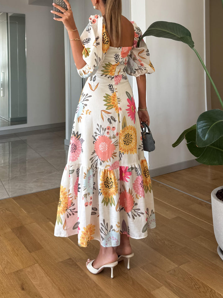 Sheri™ | Midikleid mit Blumenmuster und eckigem Ausschnitt