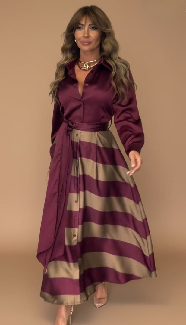 Kira™ | Langes gestreiftes Kleid mit Spitze