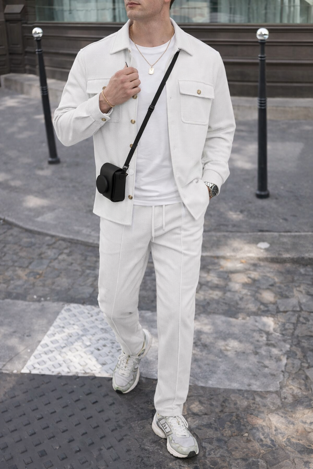 Ludwig I Herren-Set: Waffel-Jacke mit Knopfleiste & Hose