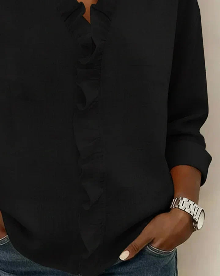 Jeanne | Premium Rüschen-Shirt mit V-Ausschnitt