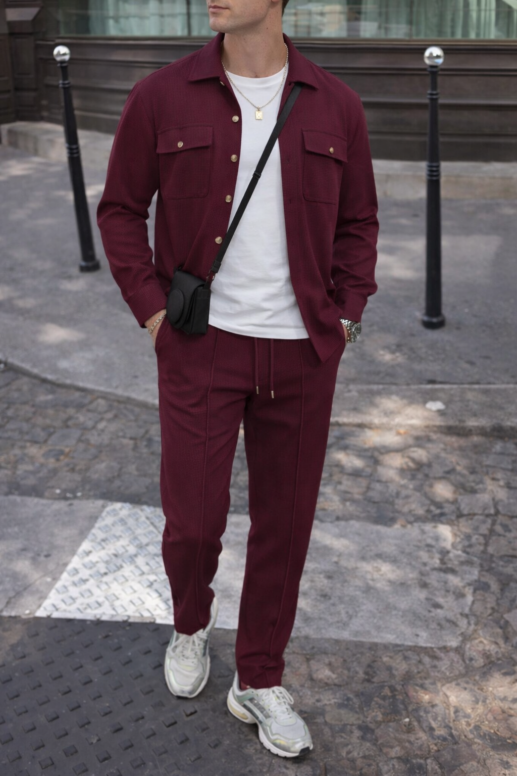 Ludwig I Herren-Set: Waffel-Jacke mit Knopfleiste & Hose