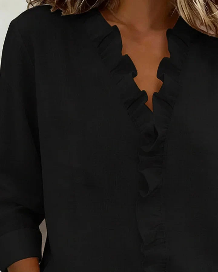 Jeanne | Premium Rüschen-Shirt mit V-Ausschnitt