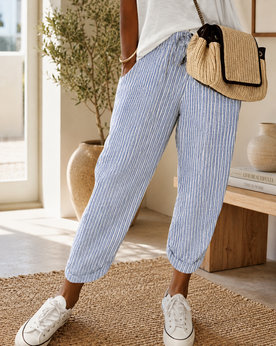 Nicole | Gestreifte Freizeithose mit weitem Bein