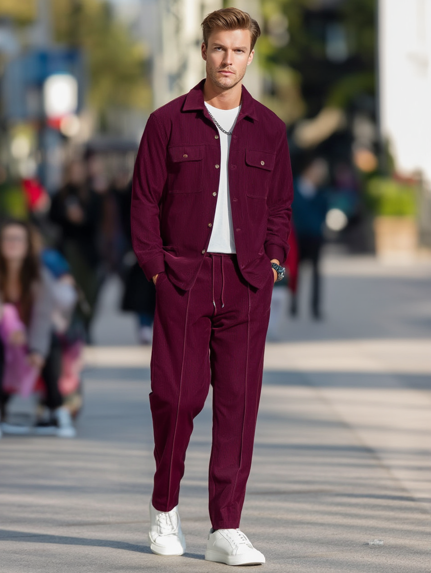 Ludwig I Herren-Set: Waffel-Jacke mit Knopfleiste & Hose