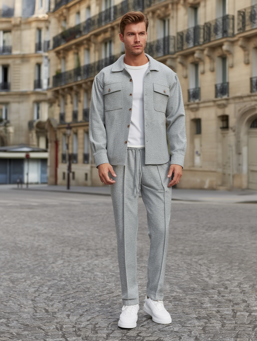 Ludwig I Herren-Set: Waffel-Jacke mit Knopfleiste & Hose