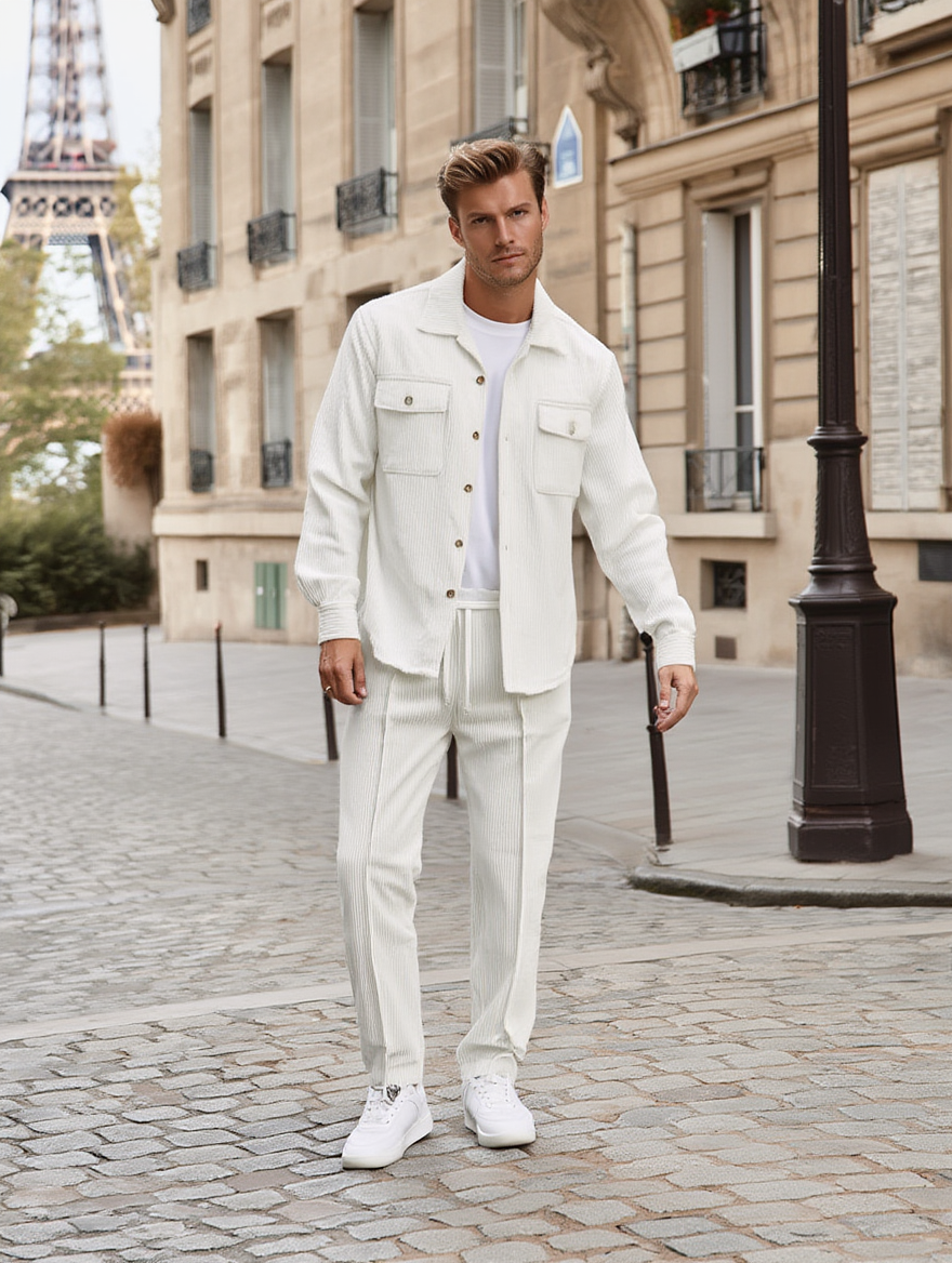 Ludwig I Herren-Set: Waffel-Jacke mit Knopfleiste & Hose