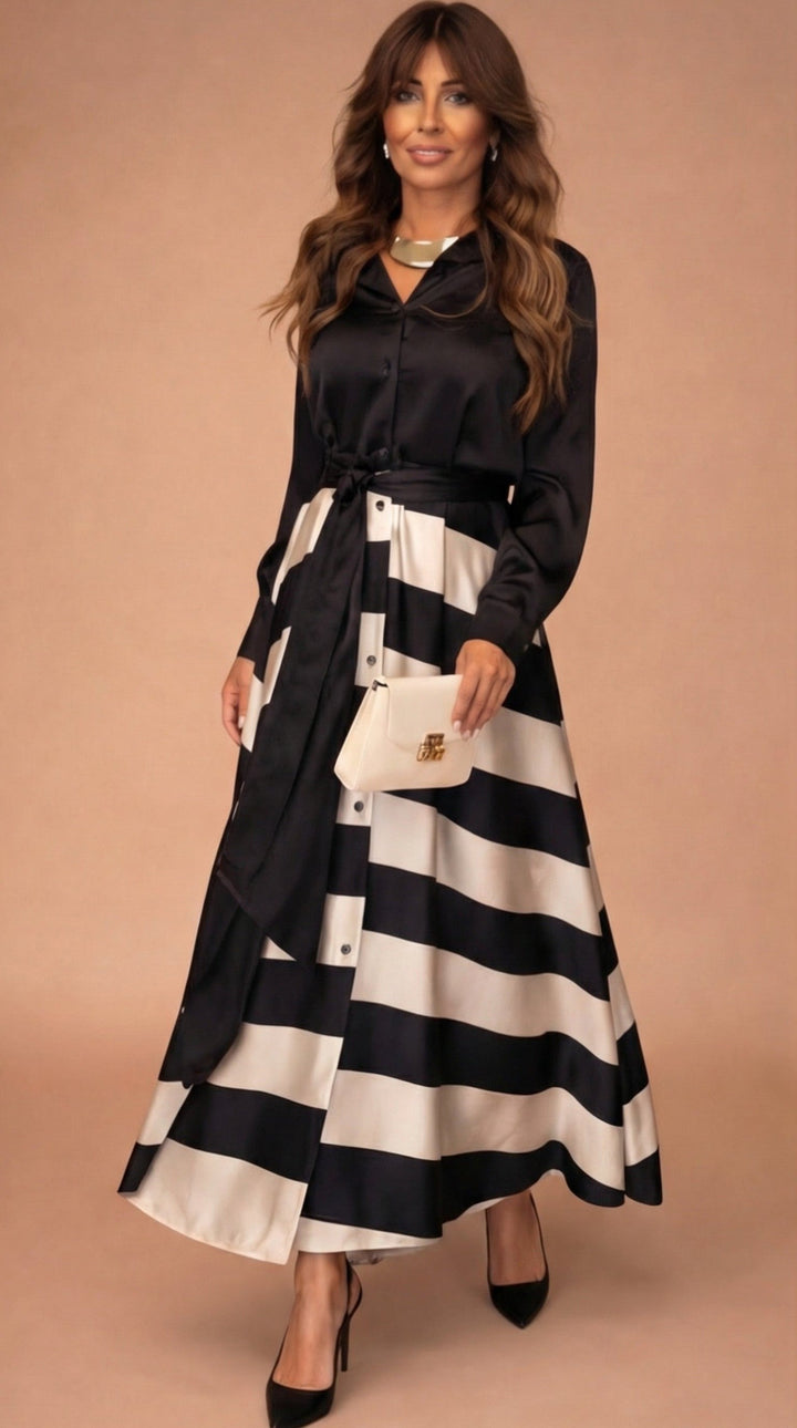Kira™ | Langes gestreiftes Kleid mit Spitze