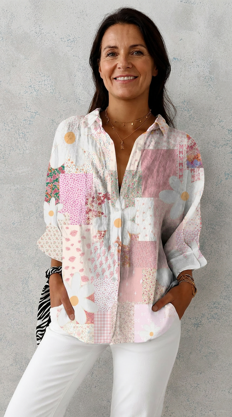 Elara™ | Pastellbluse mit Patchwork-Muster