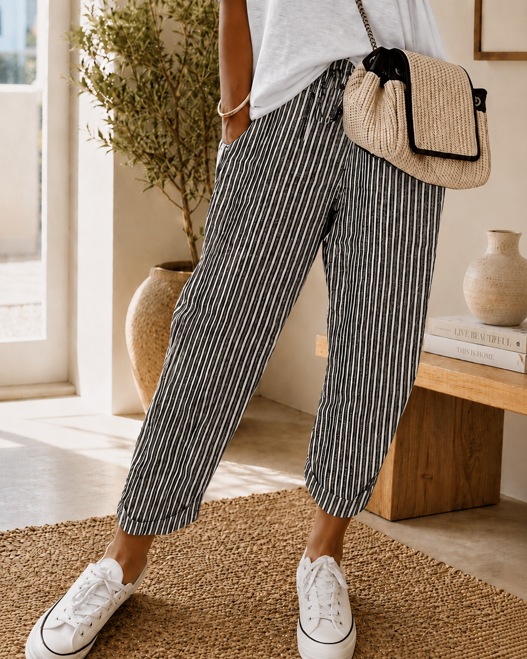 Nicole | Gestreifte Freizeithose mit weitem Bein