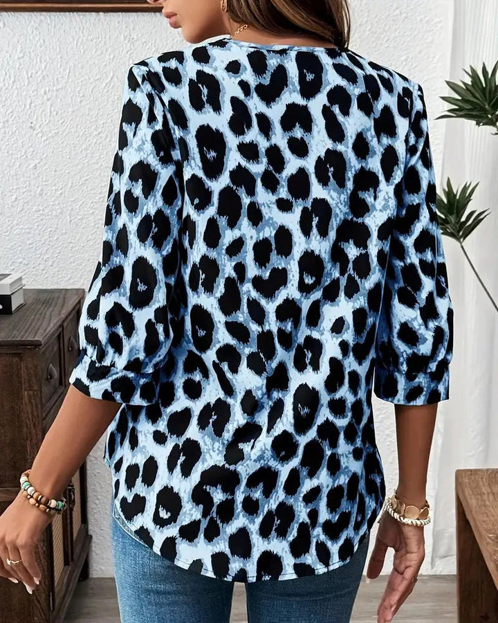 Barbara™ | Leopardenprint-Bluse mit 3/4-Ärmeln und Reverskragen