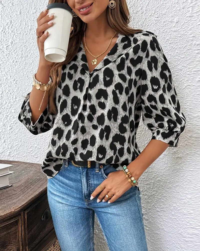 Barbara™ | Leopardenprint-Bluse mit 3/4-Ärmeln und Reverskragen