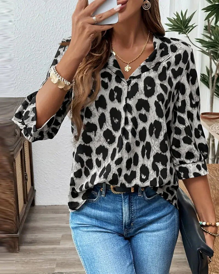 Barbara™ | Leopardenprint-Bluse mit 3/4-Ärmeln und Reverskragen