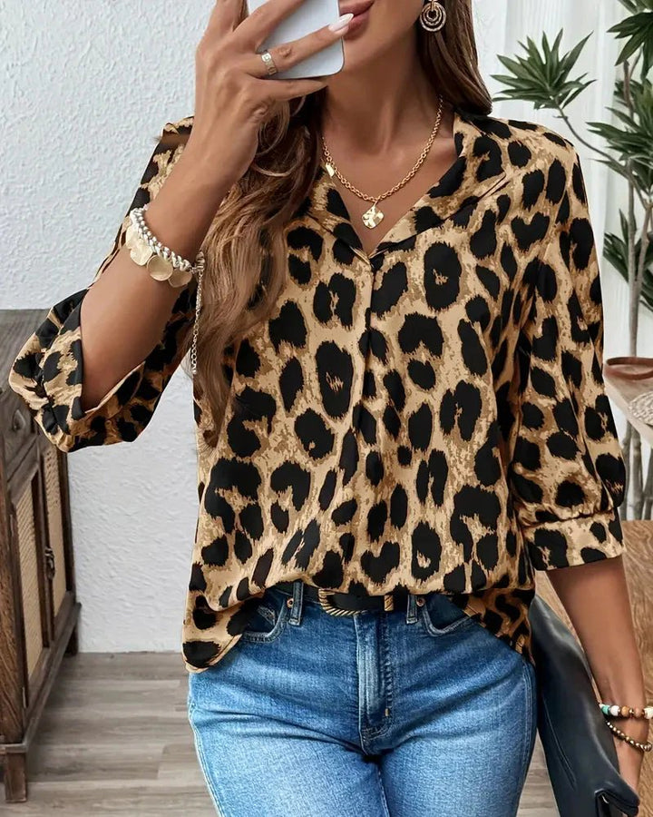 Barbara™ | Leopardenprint-Bluse mit 3/4-Ärmeln und Reverskragen