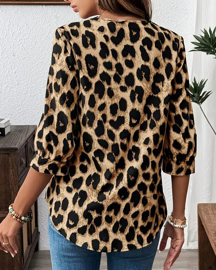 Barbara™ | Leopardenprint-Bluse mit 3/4-Ärmeln und Reverskragen