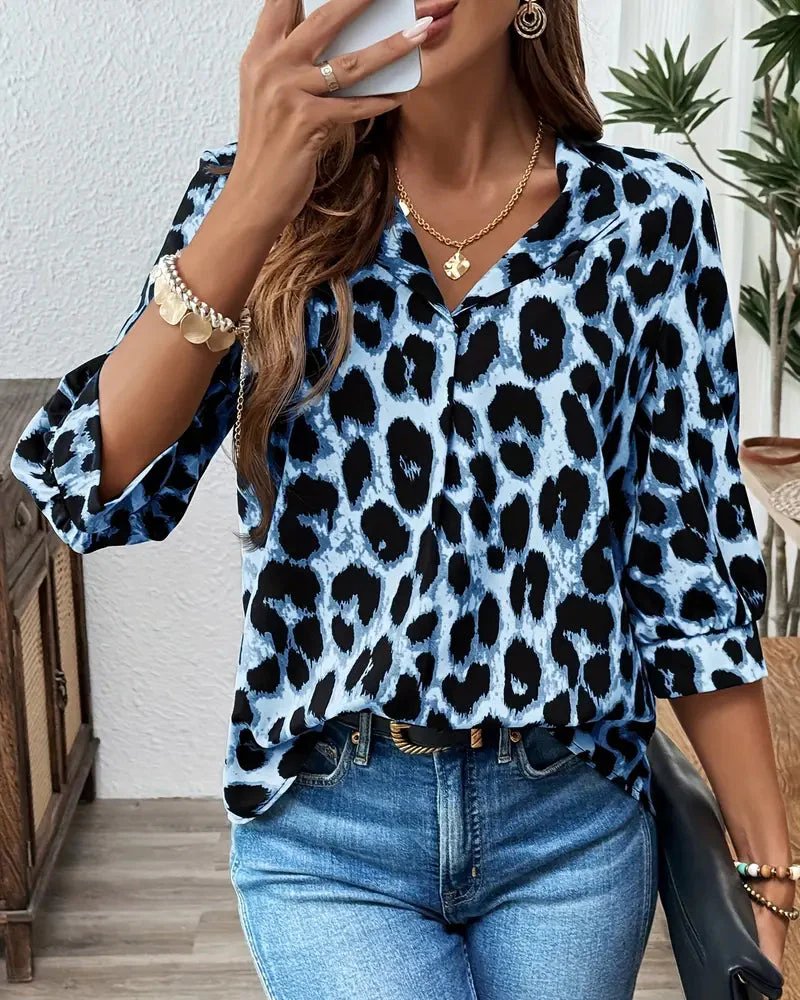 Barbara™ | Leopardenprint-Bluse mit 3/4-Ärmeln und Reverskragen