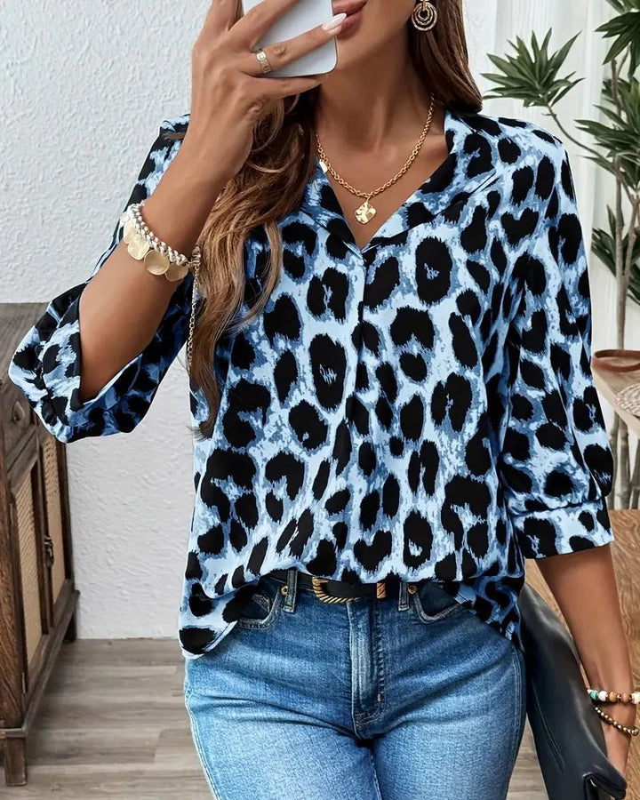 Barbara™ | Leopardenprint-Bluse mit 3/4-Ärmeln und Reverskragen