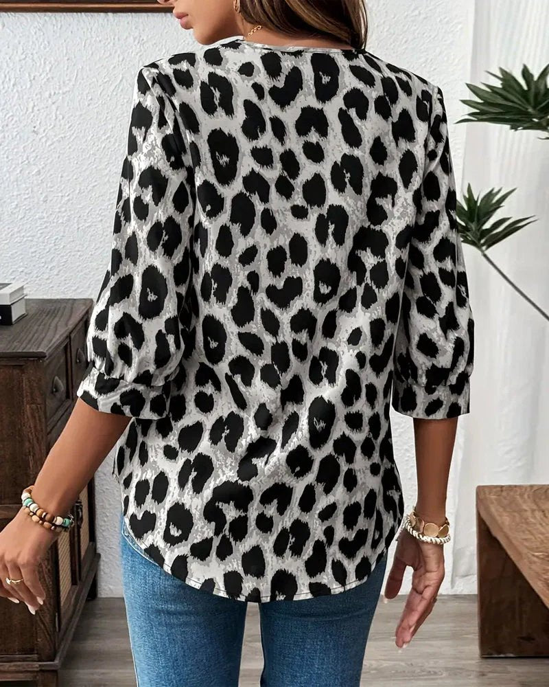 Barbara™ | Leopardenprint-Bluse mit 3/4-Ärmeln und Reverskragen