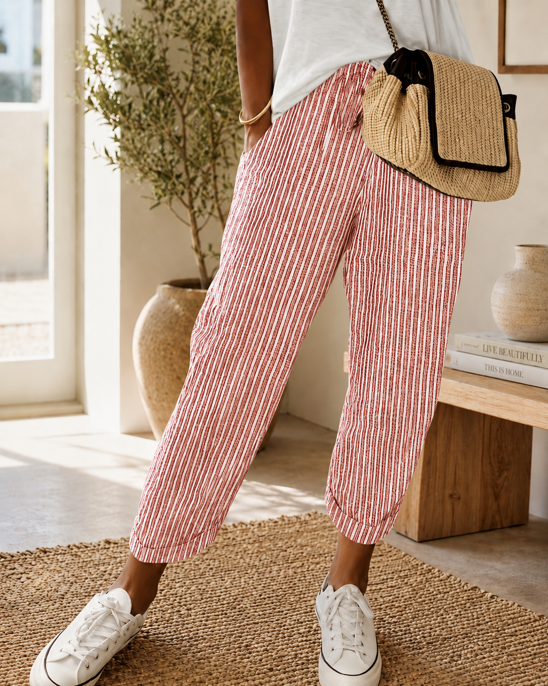 Nicole | Gestreifte Freizeithose mit weitem Bein