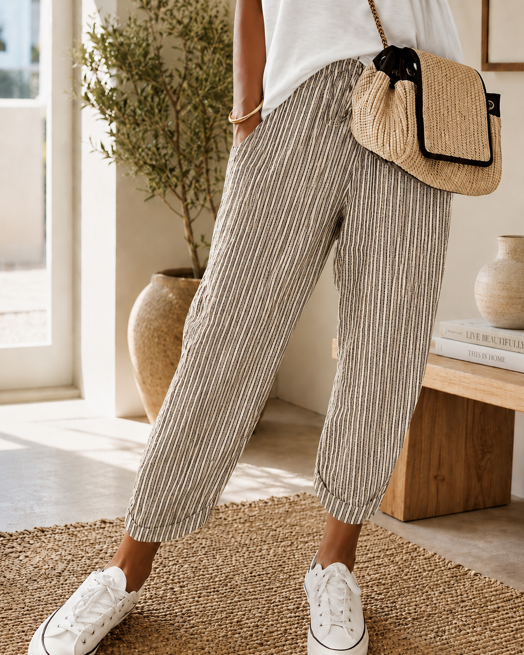 Nicole | Gestreifte Freizeithose mit weitem Bein