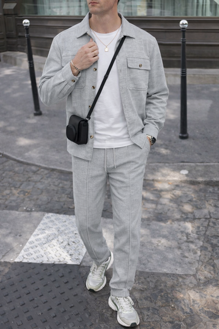 Ludwig I Herren-Set: Waffel-Jacke mit Knopfleiste &amp; Hose